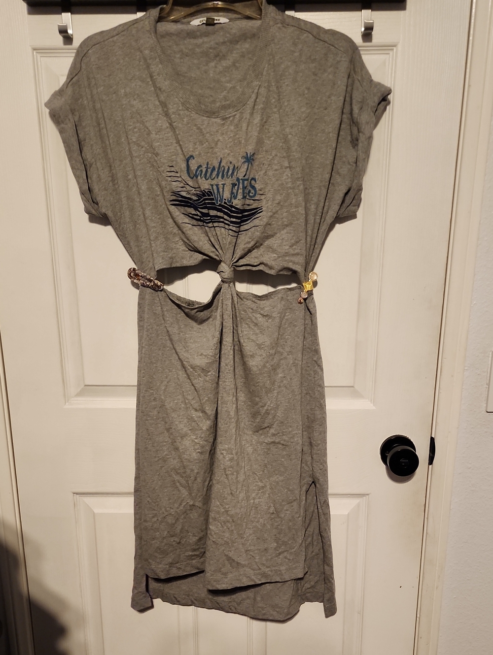 Celandine Catching Waves Short-Sleeve Cutout Midi Dress sz S